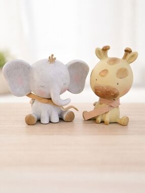 Elephant and Giraffe Figurine Set, Nursery Decor,  Safari Decor